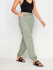 Long Tall Sally Green Linen Cargo Trousers - Image 8 of 9