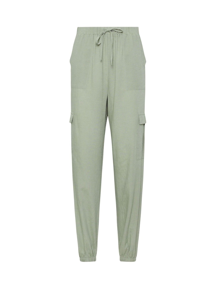 Long Tall Sally Green Linen Cargo Trousers - Image 9 of 9