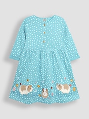 JoJo Maman Bébé Duck Egg Blue Guinea Pig Appliqué Button Front Dress - Image 1 of 3
