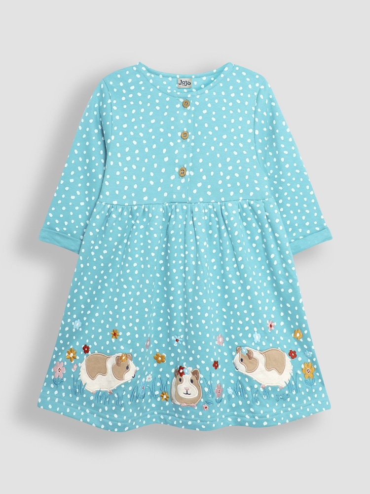 JoJo Maman Bébé Duck Egg Blue Guinea Pig Appliqué Button Front Dress - Image 1 of 3