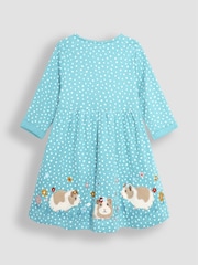 JoJo Maman Bébé Duck Egg Blue Guinea Pig Appliqué Button Front Dress - Image 2 of 3