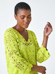 Roman Green Cotton Crochet 100% Cotton Tunic Top - Image 1 of 5