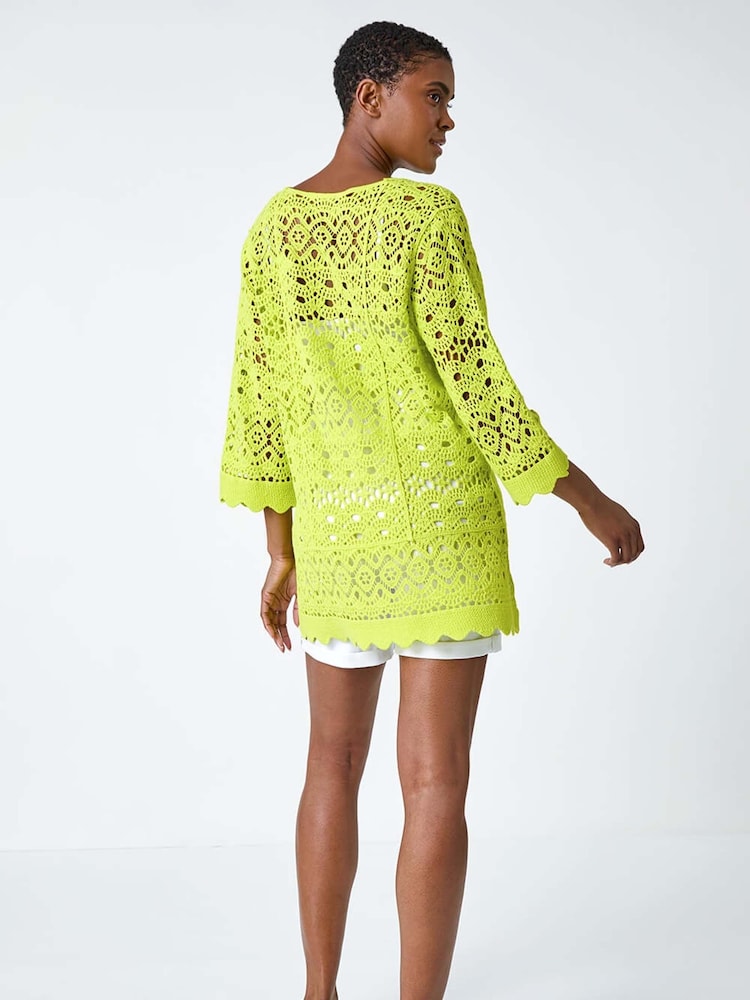 Roman Green Cotton Crochet 100% Cotton Tunic Top - Image 3 of 5
