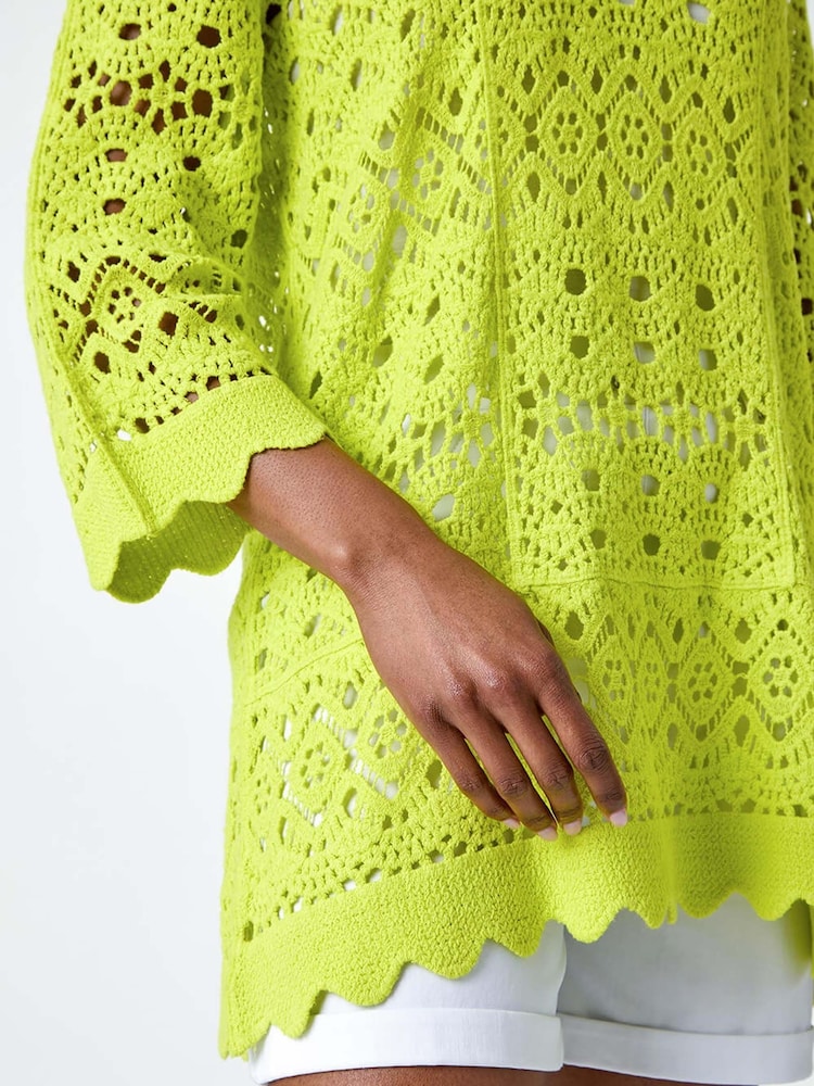 Roman Green Cotton Crochet 100% Cotton Tunic Top - Image 5 of 5