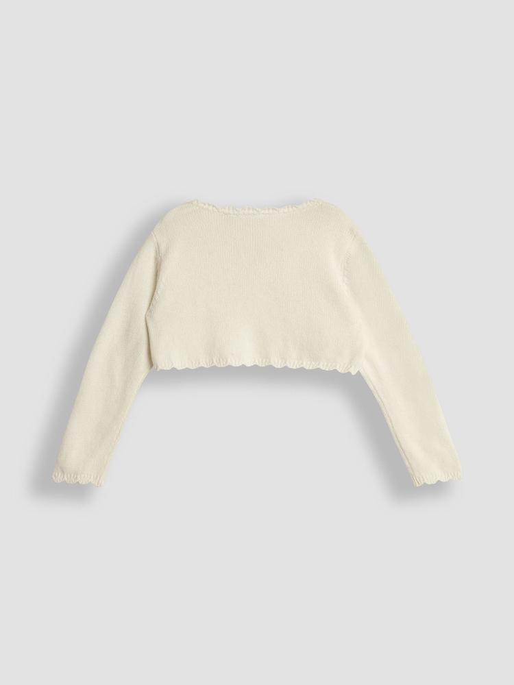 JoJo Maman Bébé Cream Lace Knit Bolero Cardigan - Image 2 of 3 JoJo Maman Bébé Cream Lace Knit Bolero Cardigan - Image 2 of 3