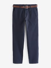 Navy Blue/Tan Brown Belted Soft Touch Chino Trousers 2 Pack - Image 11 of 14