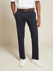 Navy Blue/Tan Brown Belted Soft Touch Chino Trousers 2 Pack - Image 2 of 14