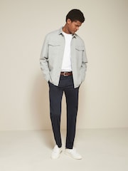 Navy Blue/Tan Brown Belted Soft Touch Chino Trousers 2 Pack - Image 6 of 14