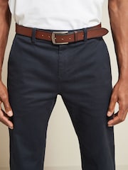 Navy Blue/Tan Brown Belted Soft Touch Chino Trousers 2 Pack - Image 8 of 14