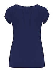 Azul - Top de punto elástico con mangas casquillo y pespuntes en contraste Payton de Pour Moi - Imagen 4 de 4