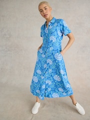 White Stuff Blue Rua Jersey Shirt Dress - Image 1 of 7