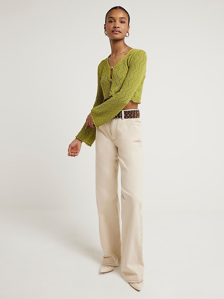 River Island Green Crochet Button Up Cardigan - Image 2 of 5 River Island Green Crochet Button Up Cardigan - Image 2 of 5