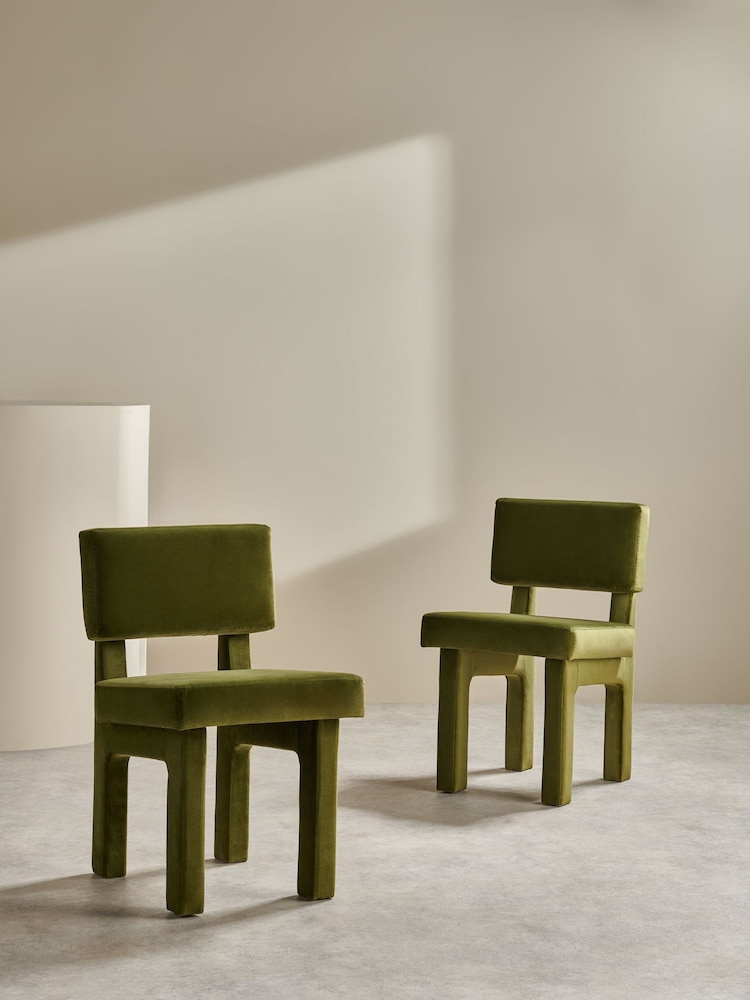 MADE.COM Set of 2 Pistachio Green Savea Dining Chairs in Velvet - Image 2 of 6
