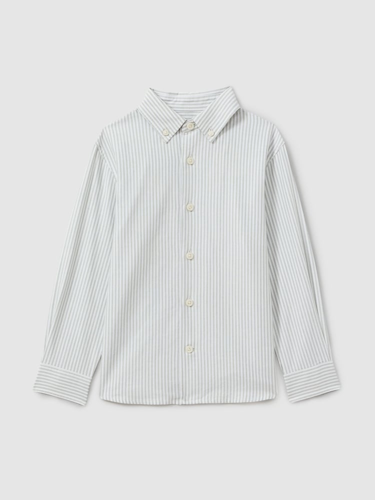 Reiss Green/Offwhite Welby 3-9 yrs Cotton Striped Oxford Shirt - Image 2 of 4