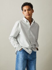 Reiss Green/Offwhite Welby 3-9 yrs Cotton Striped Oxford Shirt - Image 3 of 4
