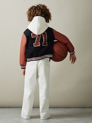 Reiss Navy Ward 3-9 yrs Hybrid Cord-Faux Leather Varsity Bomber Jacket - Image 3 of 5