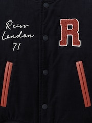Reiss Navy Ward 3-9 yrs Hybrid Cord-Faux Leather Varsity Bomber Jacket - Image 5 of 5