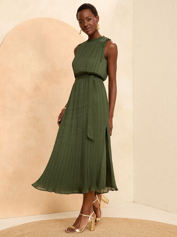 Love & Roses Sleeveless Pleated Belted Midaxi Dress - Image 1 of 4 Love & Roses Sleeveless Pleated Belted Midaxi Dress - Image 1 of 4
