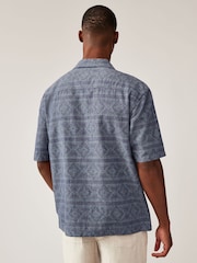 Blue Short Sleeve Navajo Style Printed Shirt with Cuban Collar - Image 2 of 7