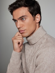 Neutral Regular Fit Cable Knit Roll Neck Jumper - Image 1 of 6