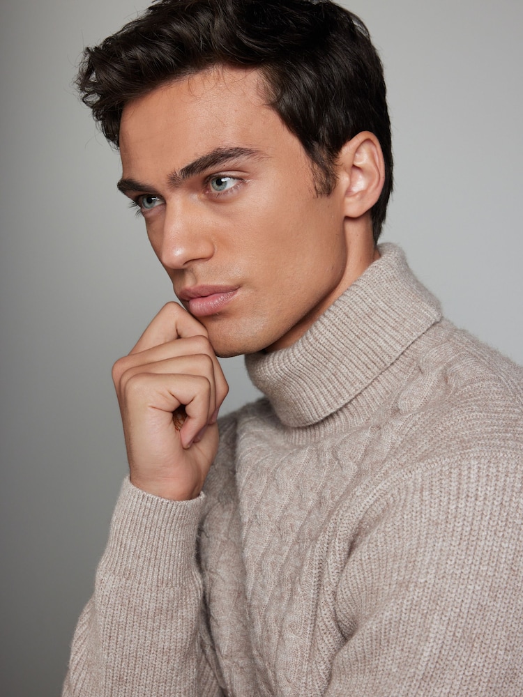 Neutral Regular Fit Cable Knit Roll Neck Jumper - Image 1 of 6