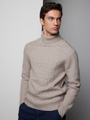 Neutral Regular Fit Cable Knit Roll Neck Jumper - Image 2 of 6