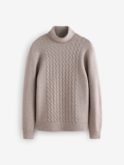 Neutral Regular Fit Cable Knit Roll Neck Jumper - Image 4 of 6