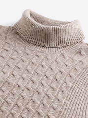 Neutral Regular Fit Cable Knit Roll Neck Jumper - Image 5 of 6