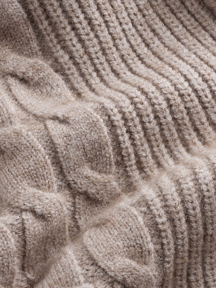 Neutral Regular Fit Cable Knit Roll Neck Jumper - Image 6 of 6