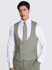 MOSS Sage Green Slim Fit Herringbone Tweed Waistcoat - Image 1 of 4