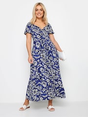 Yours Curve Blue Floral Print Tiered Maxi Dress - Image 1 of 4