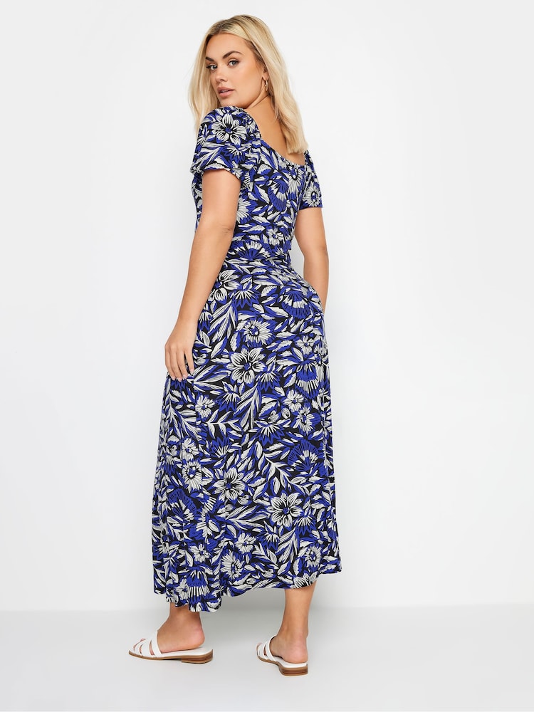 Yours Curve Blue Floral Print Tiered Maxi Dress - Image 2 of 4