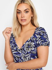 Yours Curve Blue Floral Print Tiered Maxi Dress - Image 4 of 4