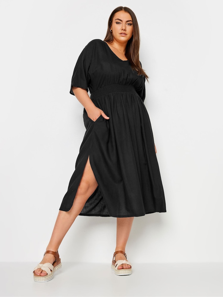 Льняное платье мидакси со сборками Yours Curve LIMITED COLLECTION - Изображение 1 из 5