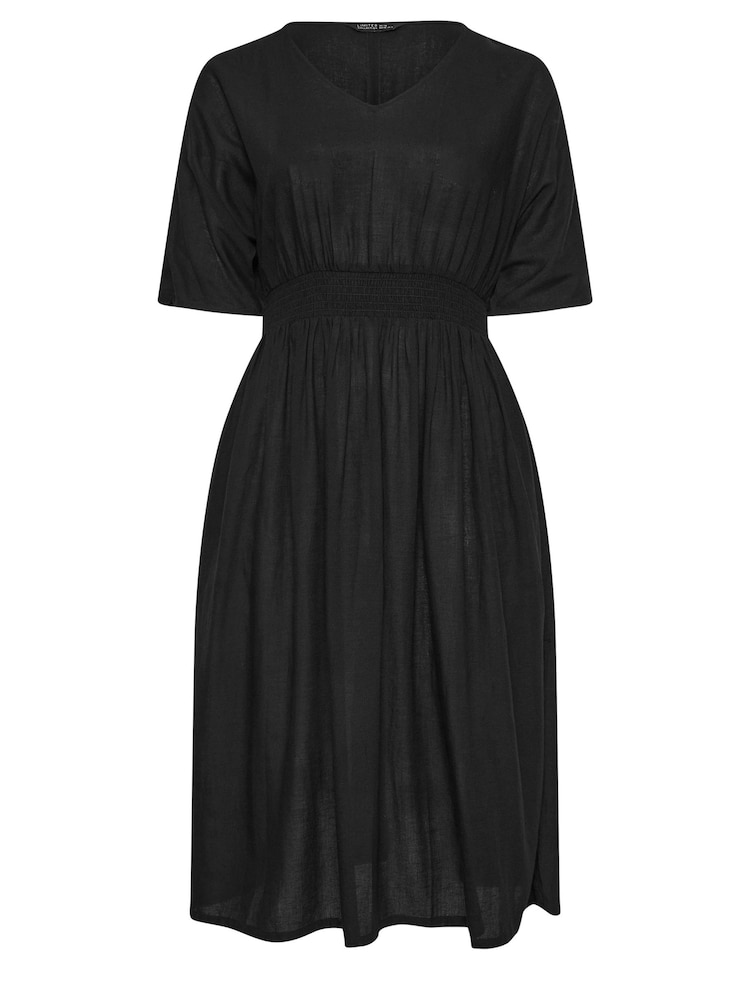 Yours Curve Black LIMITED COLLECTION Linen Shirred Midaxi Dress - Image 5 of 5 Yours Curve Black LIMITED COLLECTION Linen Shirred Midaxi Dress - Image 5 of 5