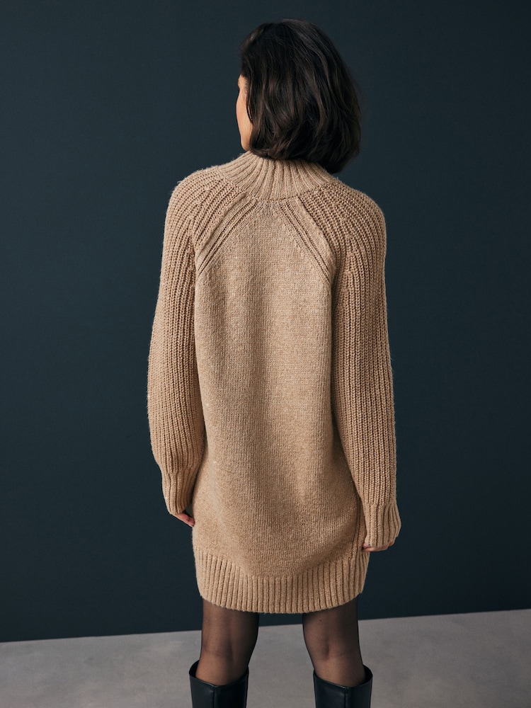 Neutral Sparkle High Neck Short Knitted Jumper Mini Dress - Image 2 of 6 Neutral Sparkle High Neck Short Knitted Jumper Mini Dress - Image 2 of 6