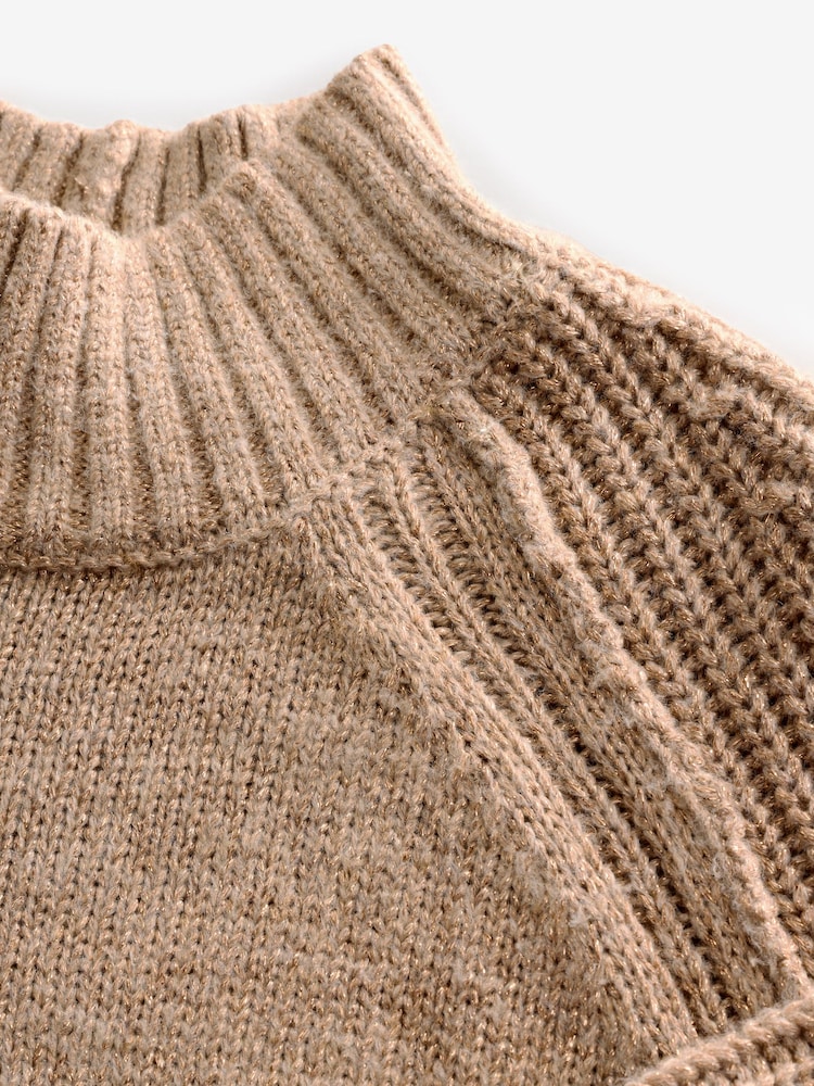 Neutral Sparkle High Neck Short Knitted Jumper Mini Dress - Image 6 of 6