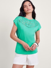 Monsoon Green Garcia Cutwork 100% Cotton T-Shirt - Image 2 of 4