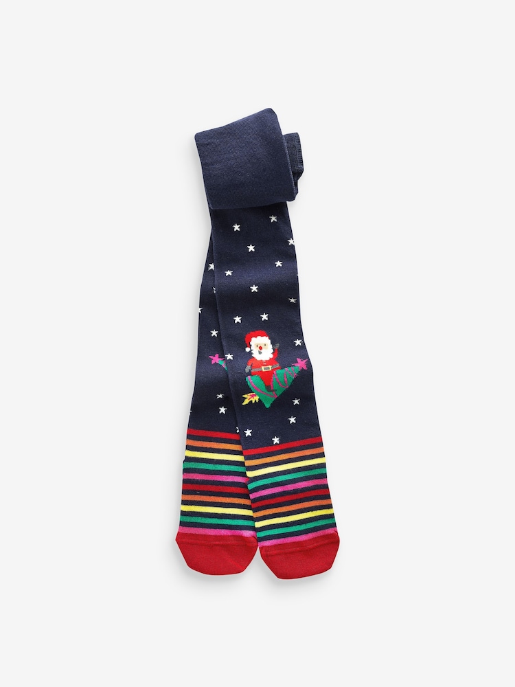 Navy Blue Santa Cotton Rich Christmas Character Tights - Image 1 of 1