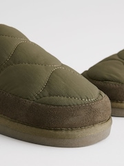 Khaki Green Quilted Borg Lined Mule Slippers - Image 4 of 6
