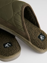 Khaki Green Quilted Borg Lined Mule Slippers - Image 5 of 6