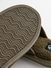 Khaki Green Quilted Borg Lined Mule Slippers - Image 6 of 6