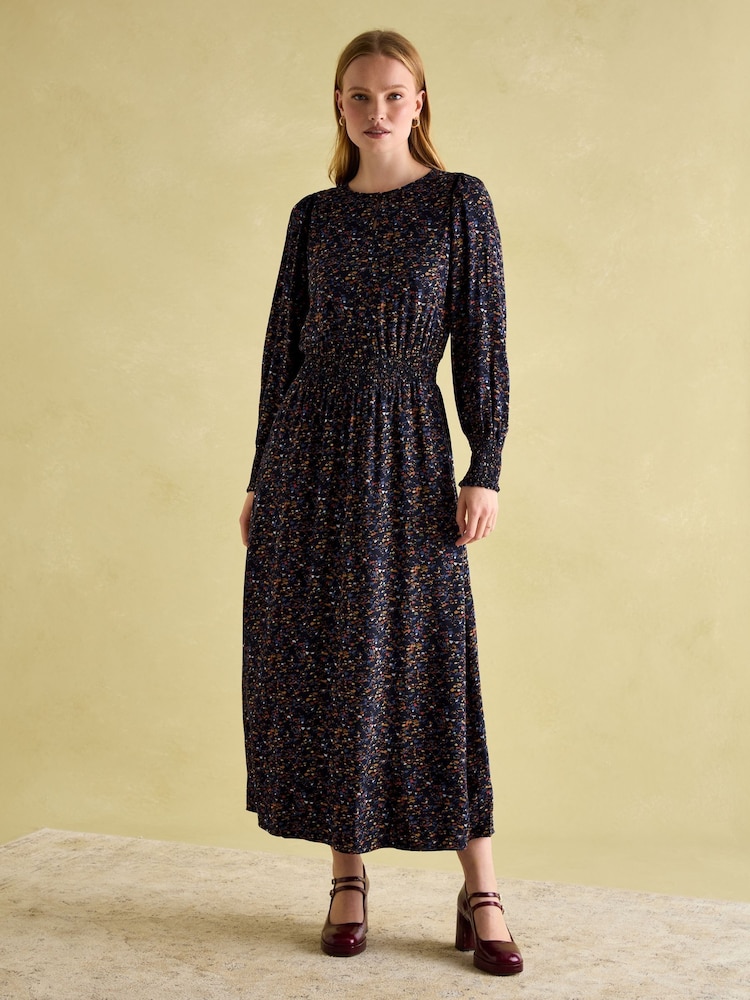 Joules Georgina Navy Multi Elasticated Waist Maxi Dress - Image 1 of 8