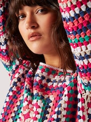 Apricot Blue 100% Cotton Cropped Crochet Squares Jumper - Image 3 of 5