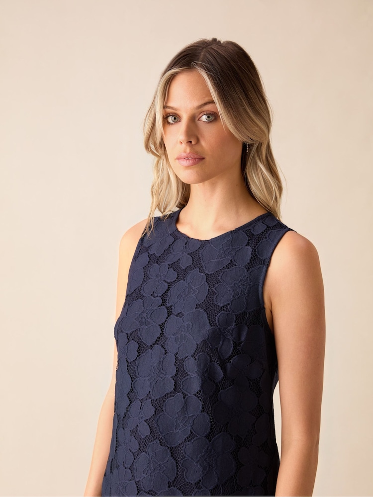 Ro&Zo Blue Lace Mini Shift Dress - Image 2 of 5 Ro&Zo Blue Lace Mini Shift Dress - Image 2 of 5