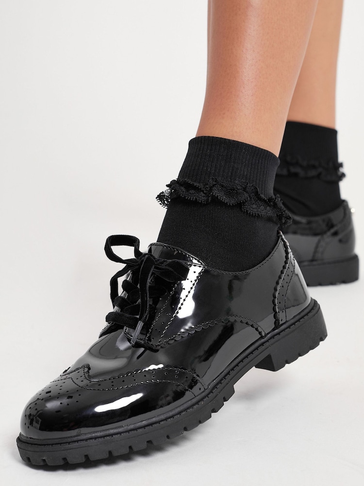Lipsy Black Narrow Fit Chunky Lace Up Brogue School Shoe - Image 2 of 4