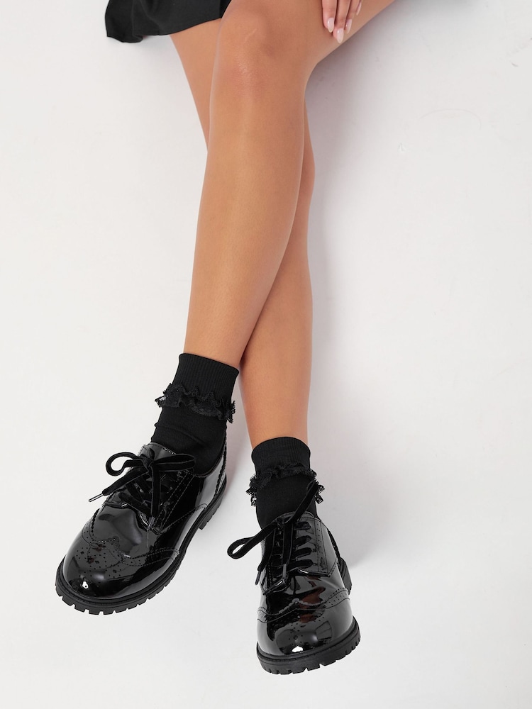 Lipsy Black Narrow Fit Chunky Lace Up Brogue School Shoe - Image 4 of 4
