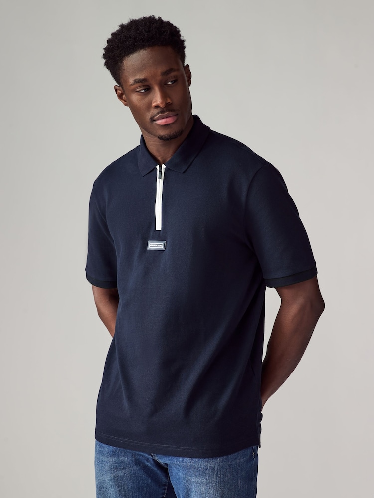 Поло Armani Exchange Navy Contrast Zip 100% Cotton - Image 1 of 9