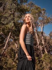 Long Tall Sally Black Embroidery Detail Tiered Maxi Dress - Image 1 of 5