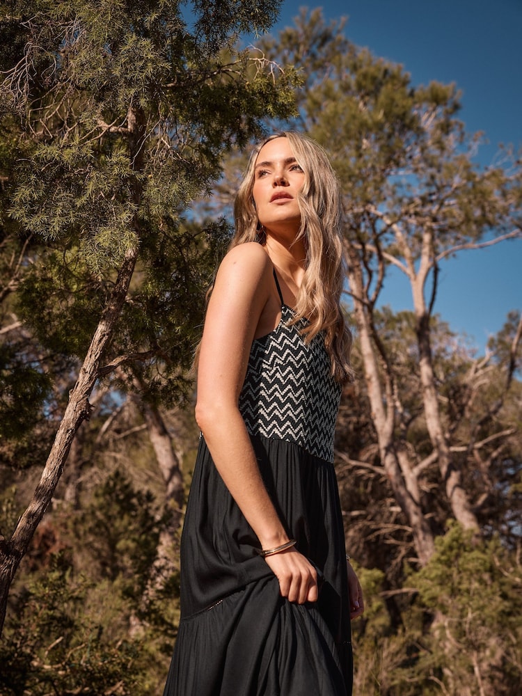 Long Tall Sally Black Embroidery Detail Tiered Maxi Dress - Image 1 of 5